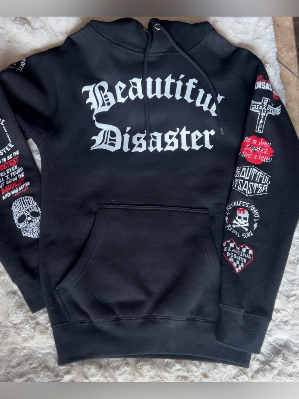 NEW | Beautiful Disaster | Black Graphic Hoodie Sweatshirt Pullover Women’s